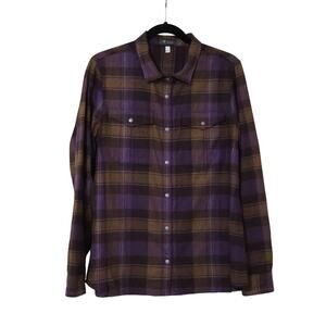 Ibex Taos Purple Plaid Wool Flannel Snap Shirt L Gorpcore Winter